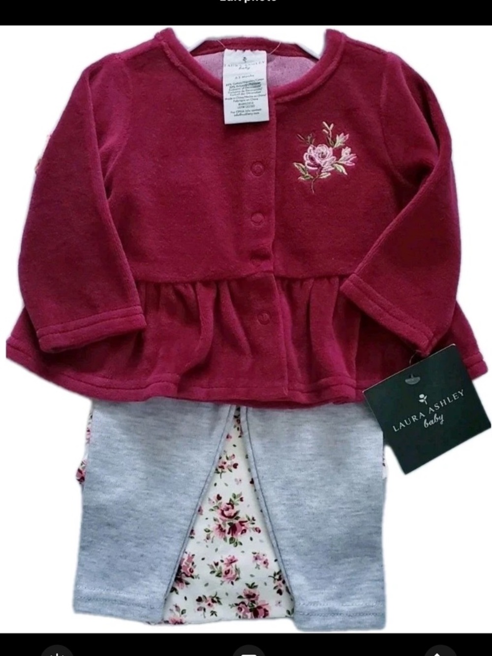 Laura Ashley Baby Girl's 0-3 Months Bodysuit Cardigan Leggings 3 Pcs Set -NWT